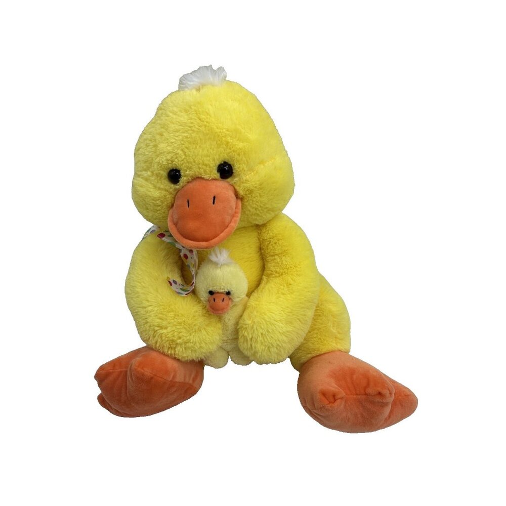 Hugfun Plush Duck With Baby Chick Stuffed Animal Yellow Easter Toy Cute